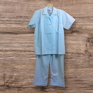 NWOT vintage Carole 32 small cotton blend embroidered blue PJ set